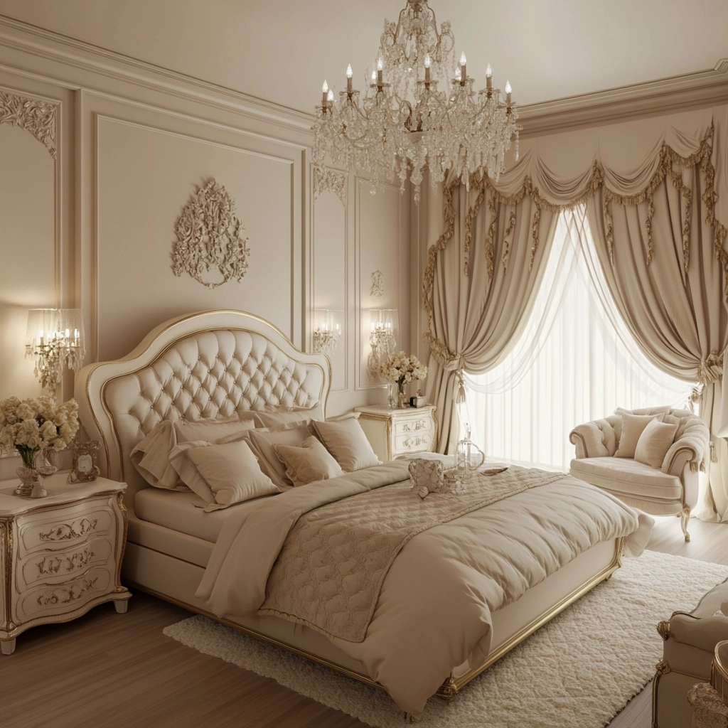 cream and beige bedroom 37