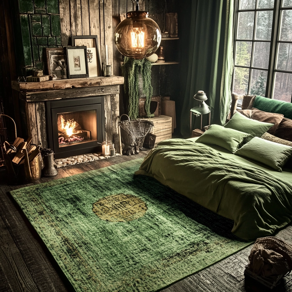 green rug bedroom 13