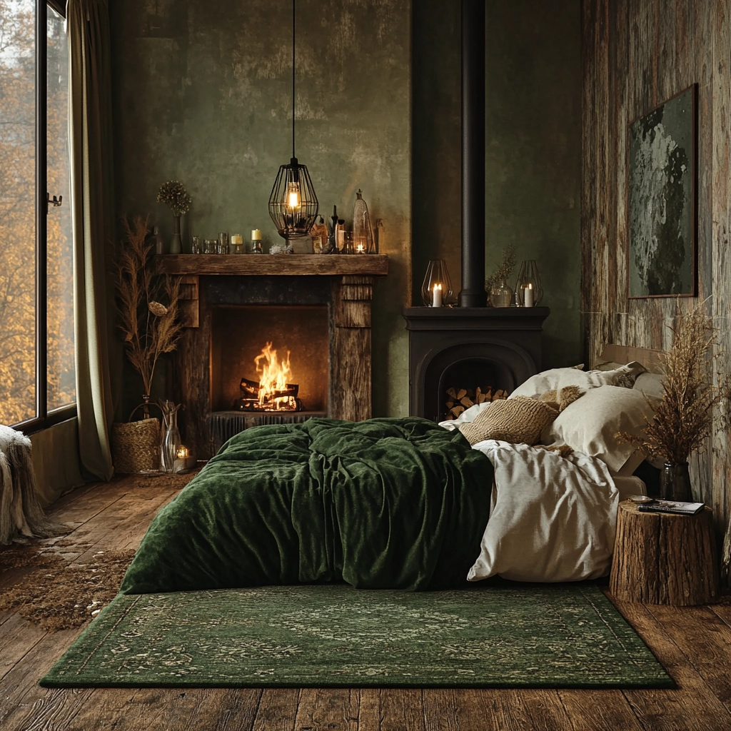 green rug bedroom 14