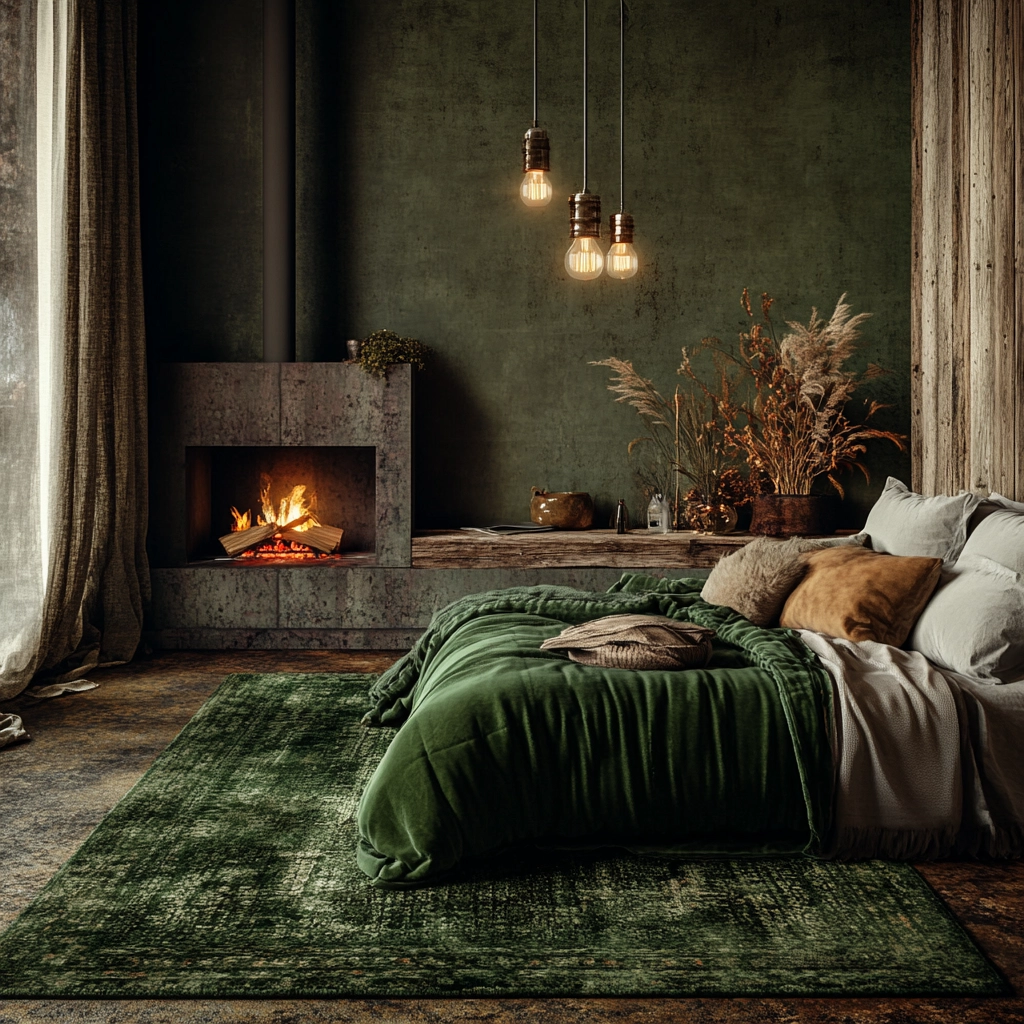 green rug bedroom 16