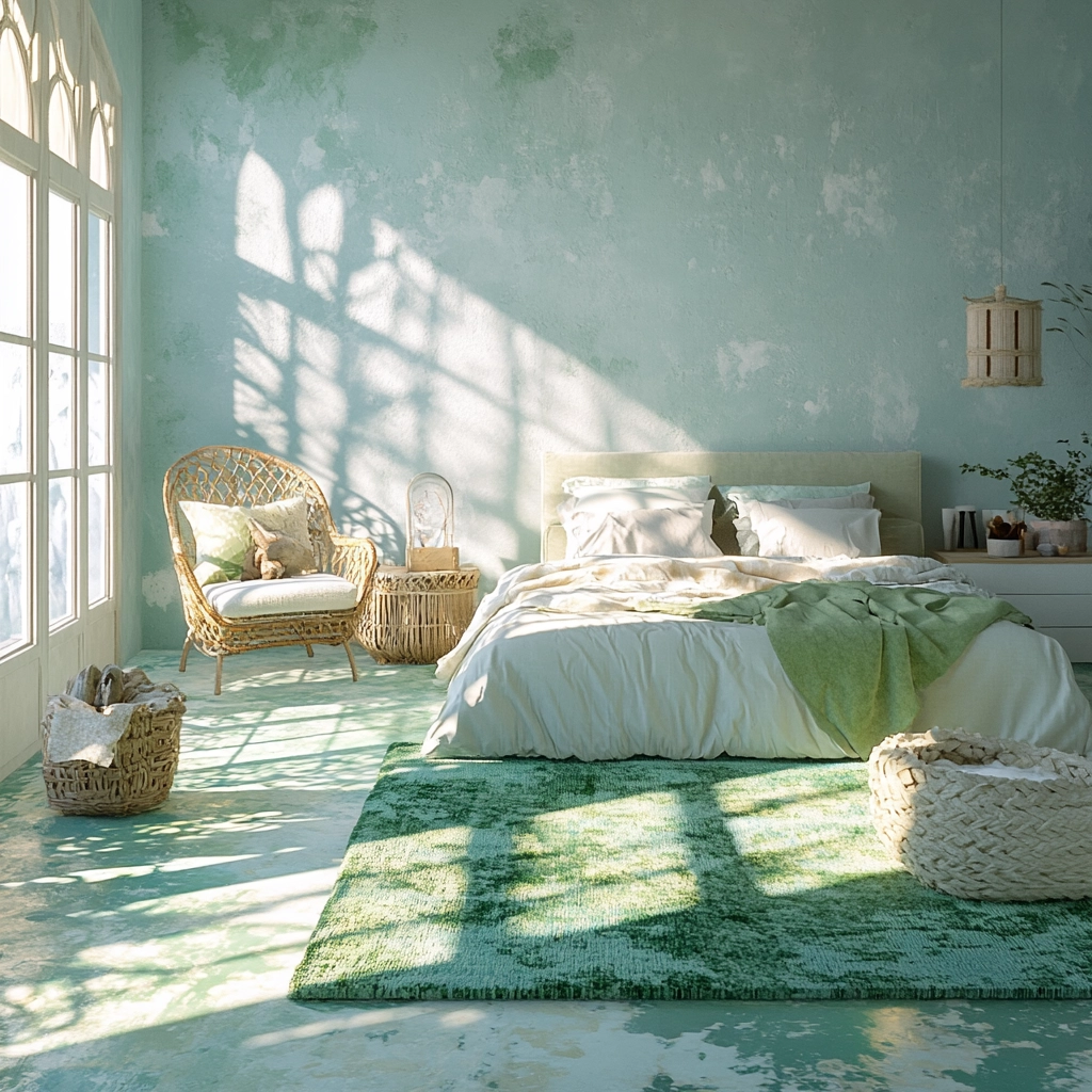 green rug bedroom 29