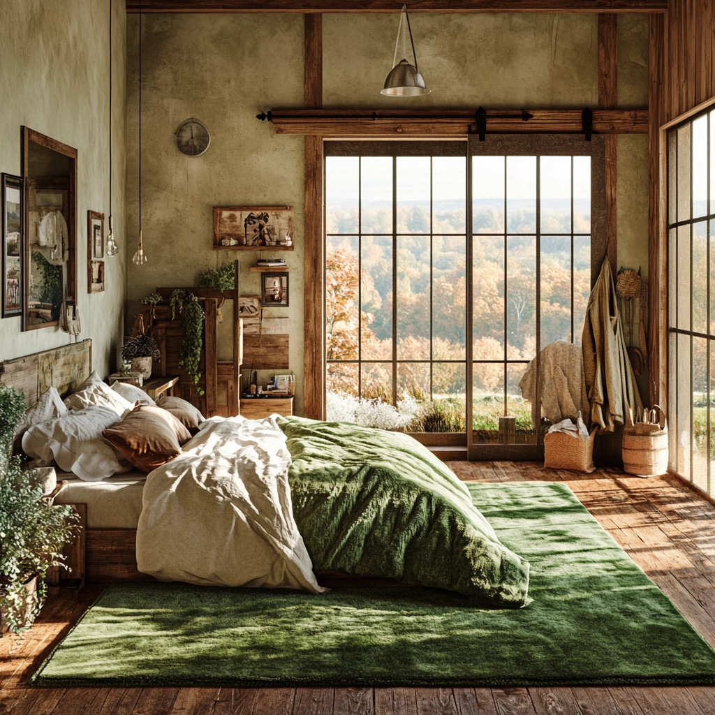 green rug bedroom 53