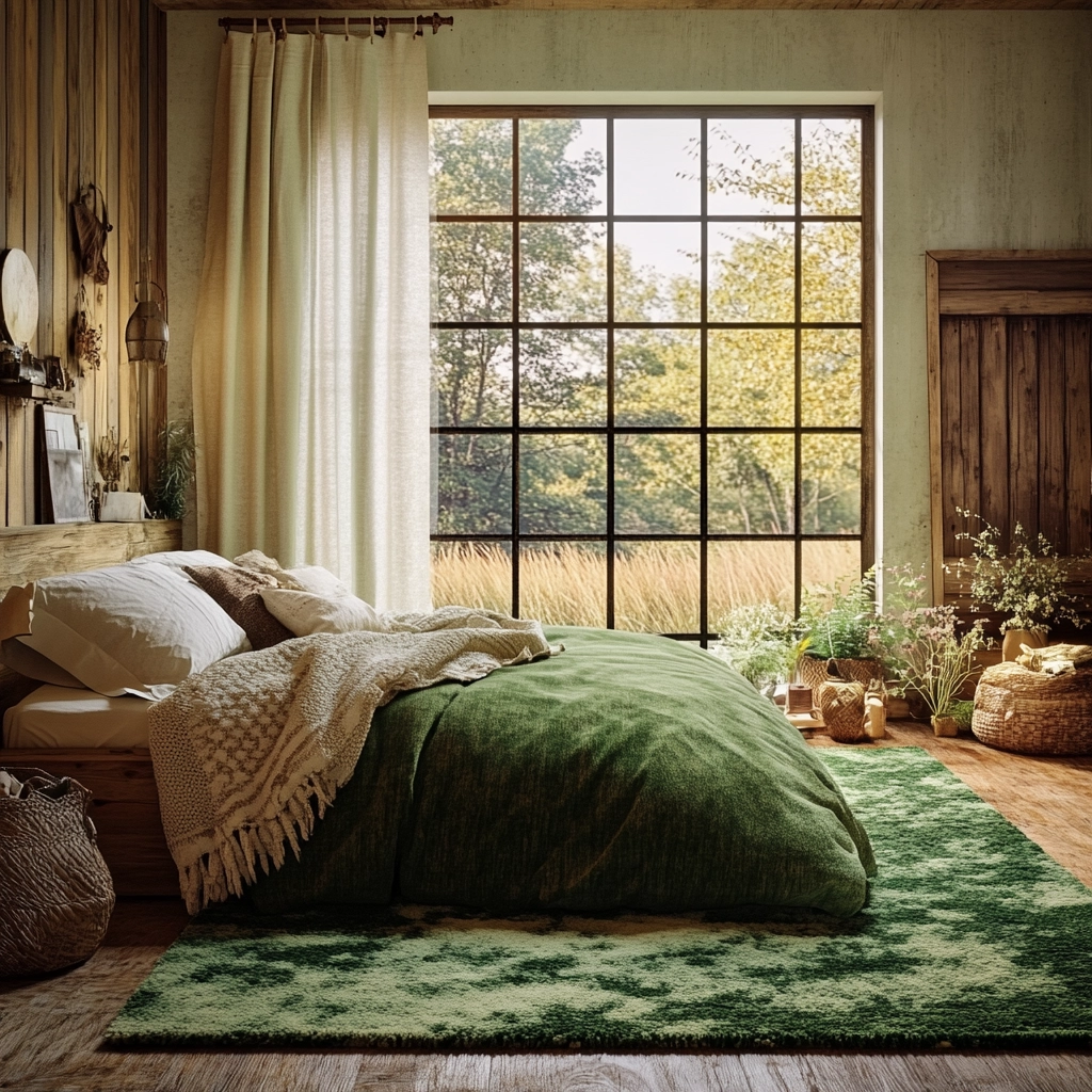 green rug bedroom 56