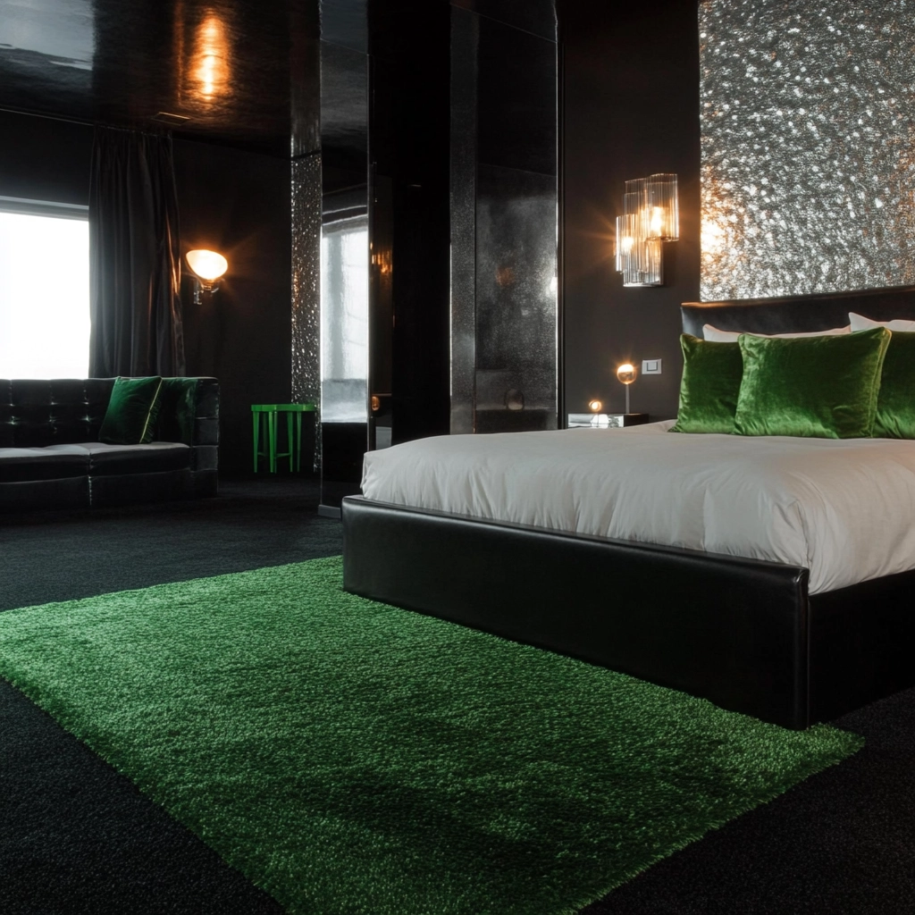 green rug bedroom 60