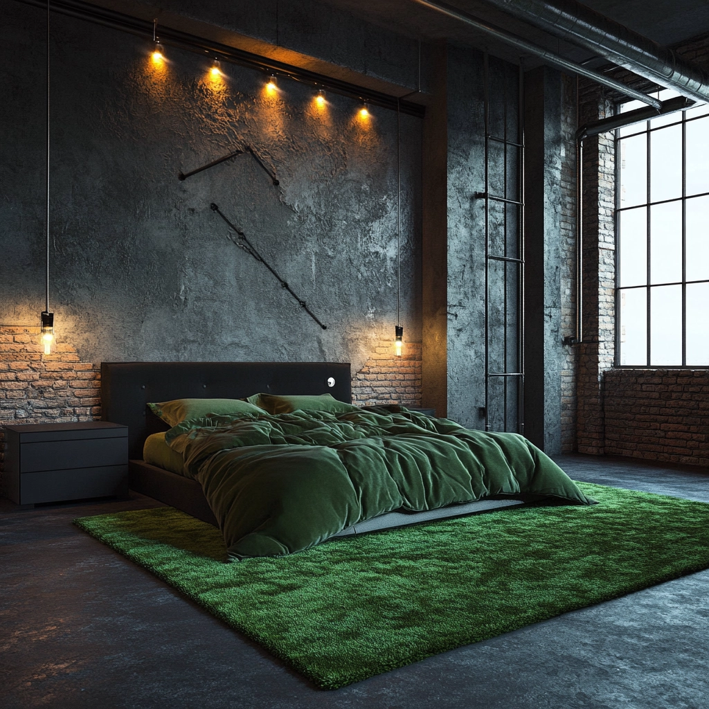 green rug bedroom 69
