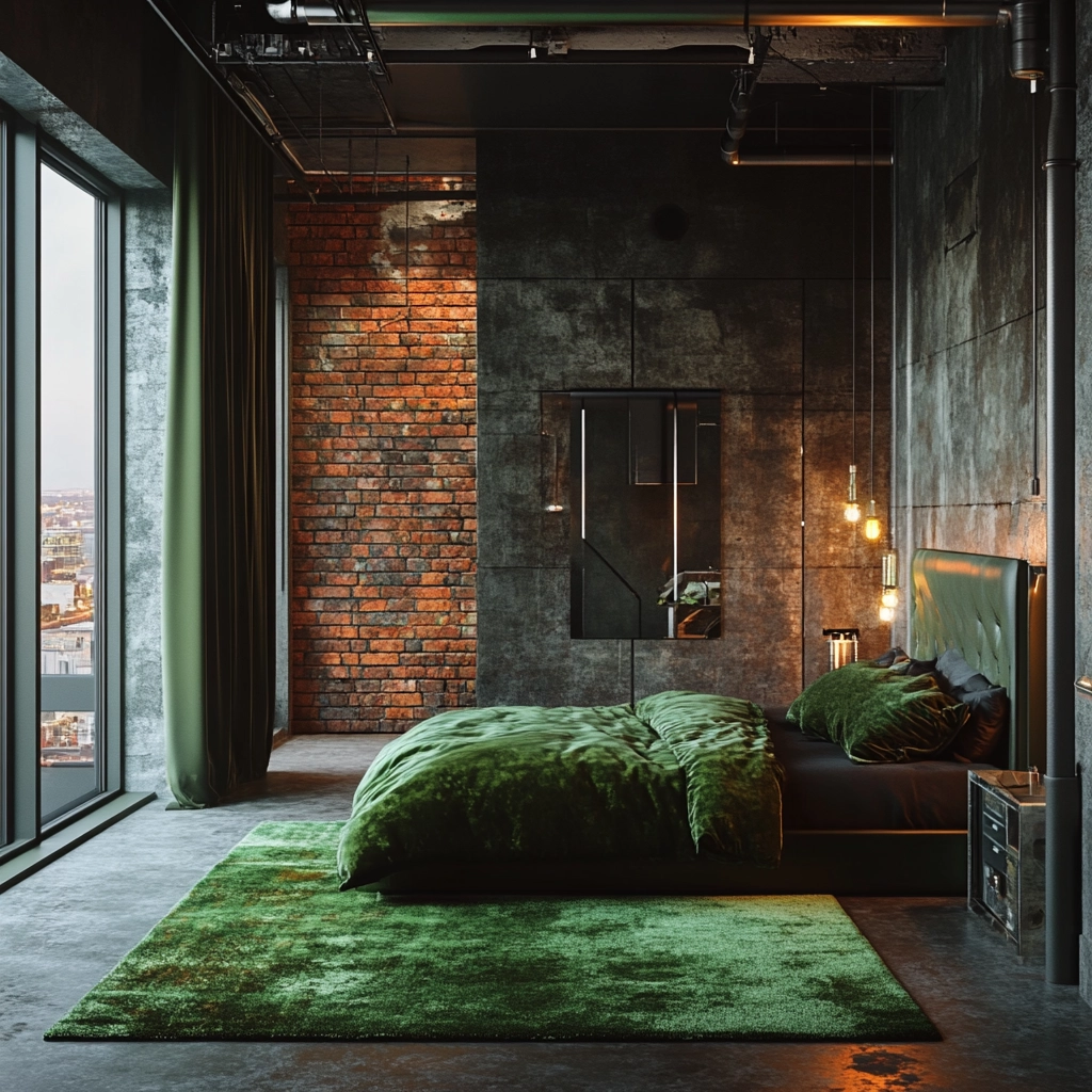 green rug bedroom 70