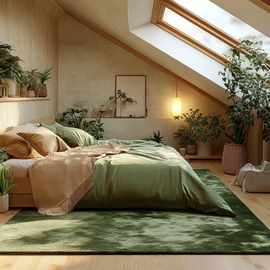 green rug bedroom 75