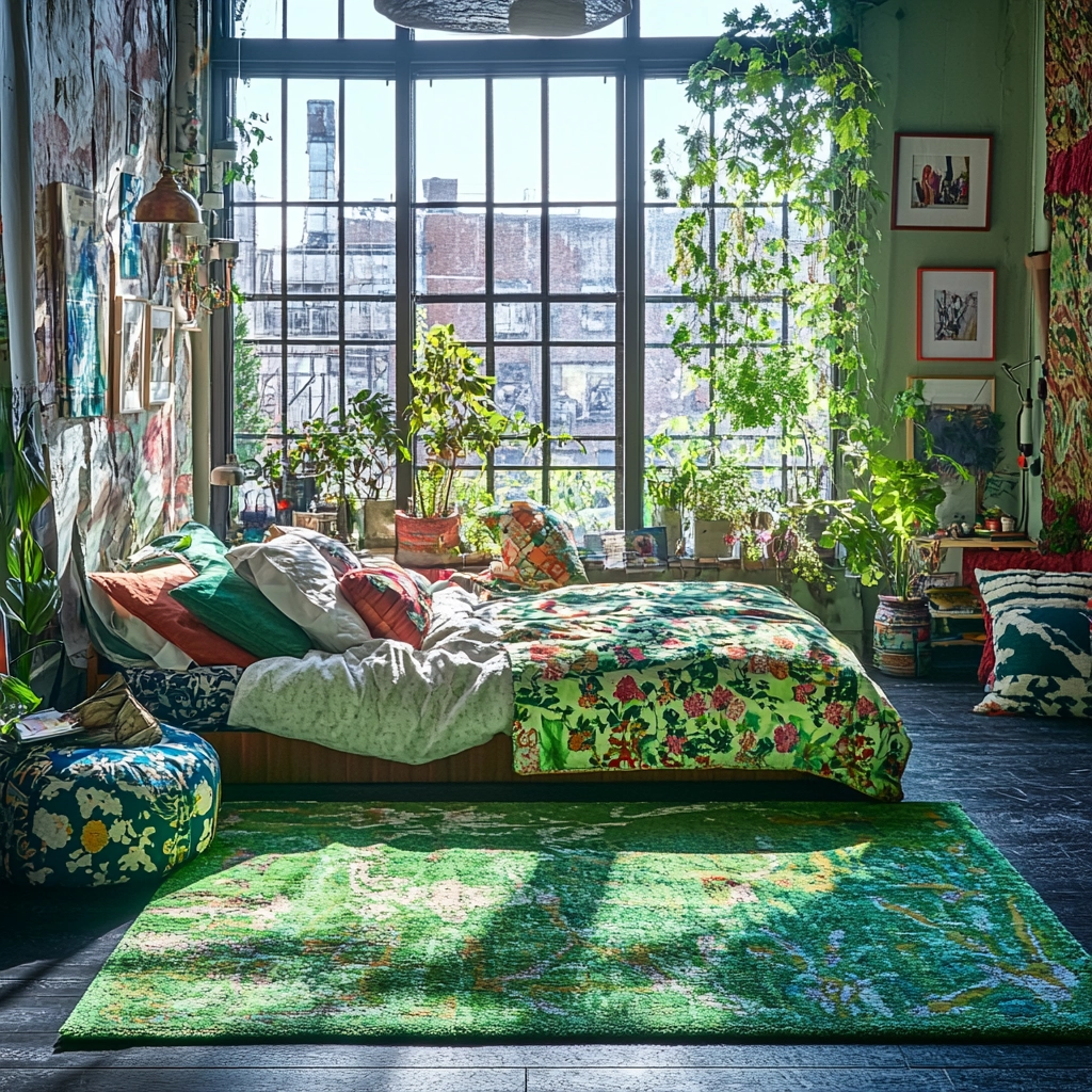 green rug bedroom 77