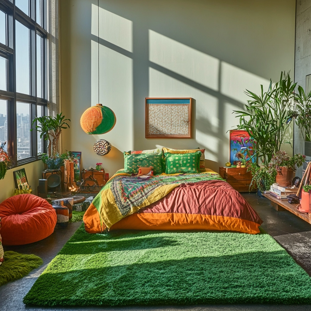 green rug bedroom 78