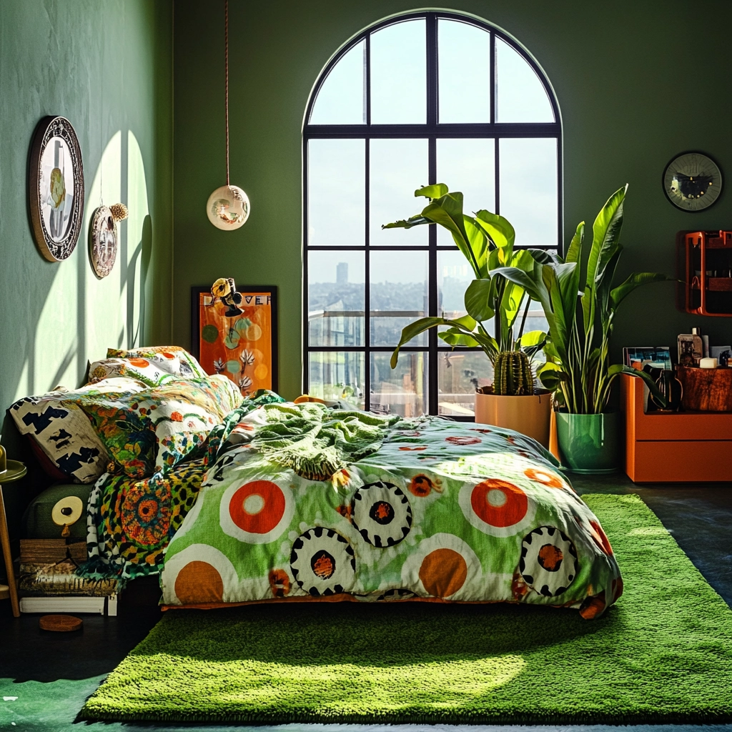 green rug bedroom 79