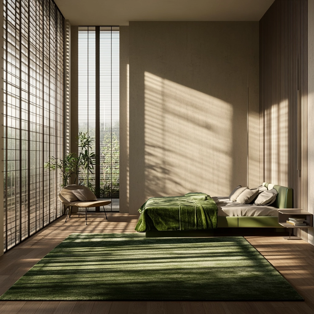 green rug bedroom aesthetic 11