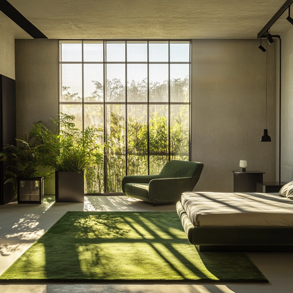 green rug bedroom aesthetic 12