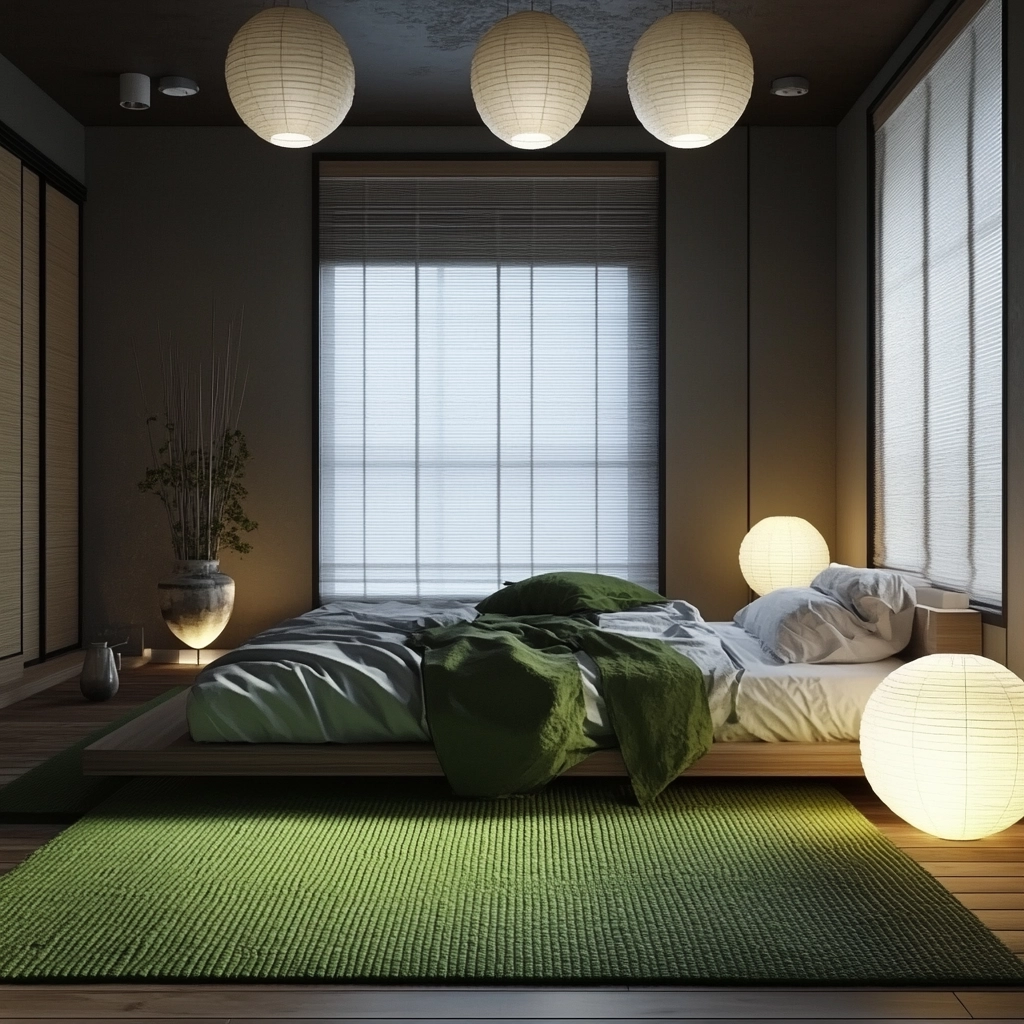 green rug bedroom aesthetic 13