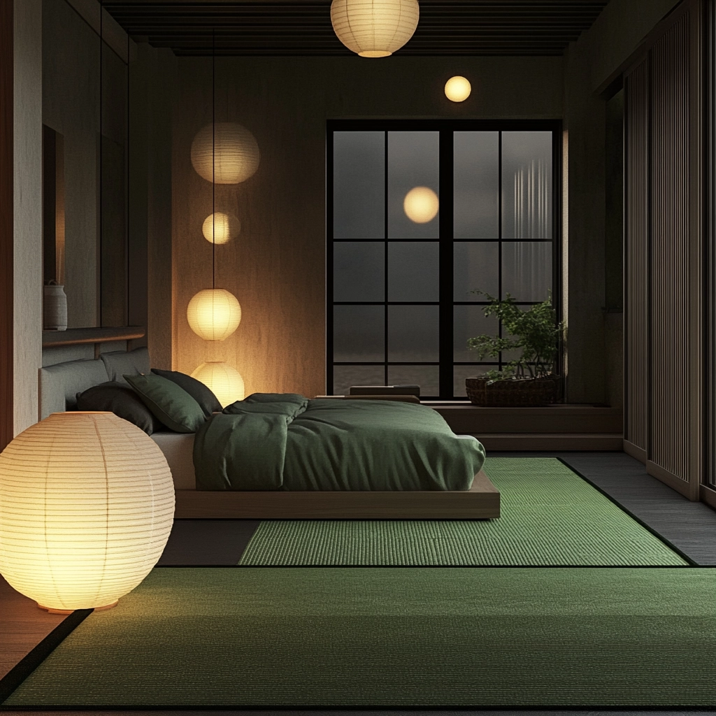 green rug bedroom aesthetic 15