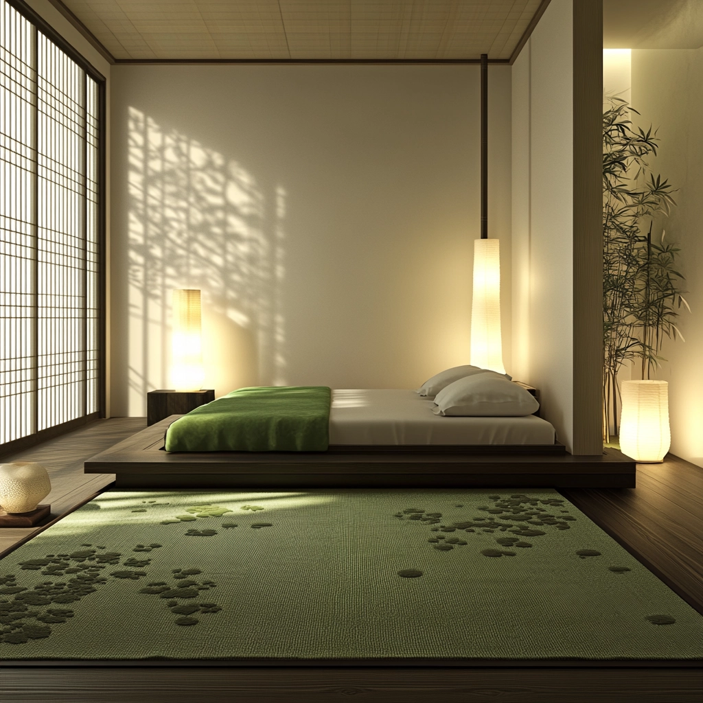 green rug bedroom aesthetic 16