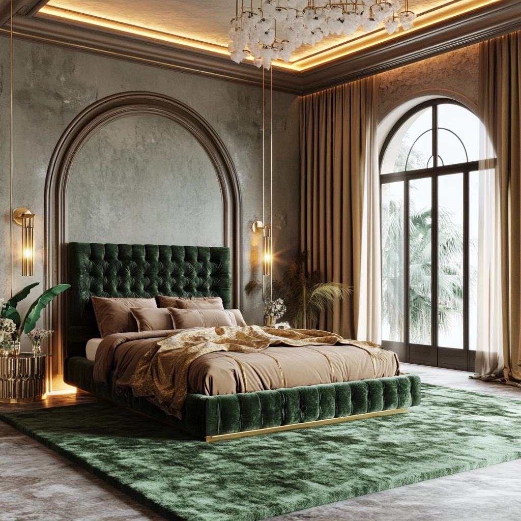 green rug bedroom aesthetic 17
