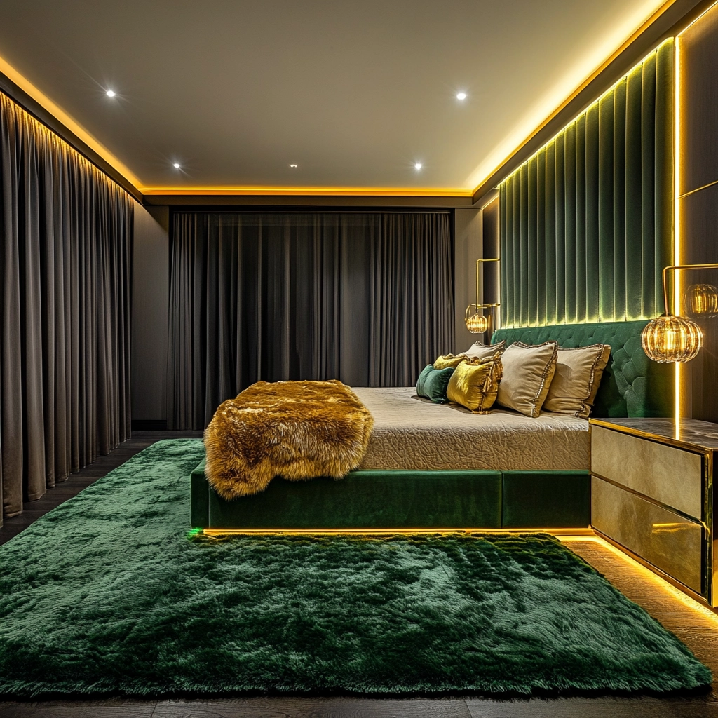 green rug bedroom aesthetic 18