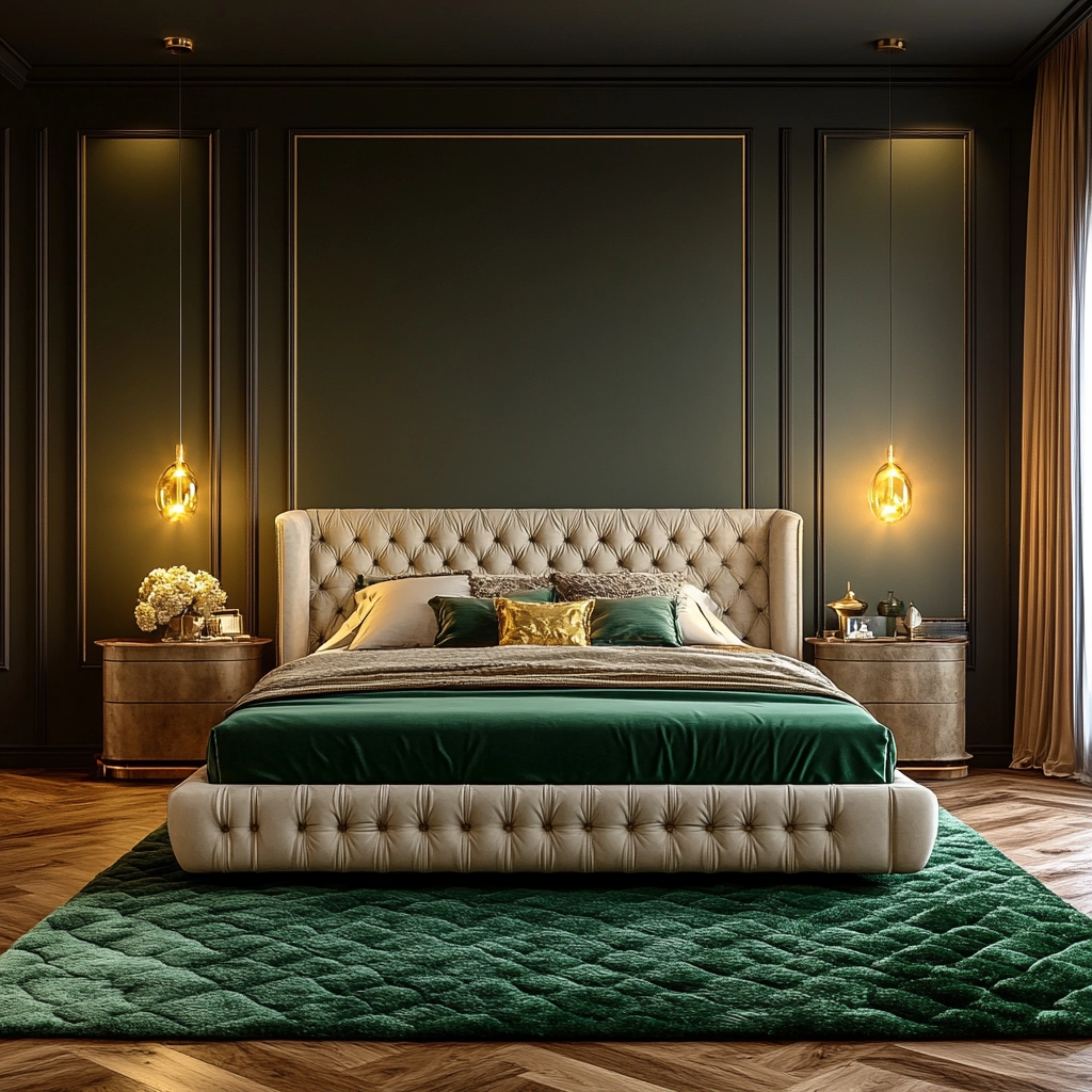 green rug bedroom aesthetic 19
