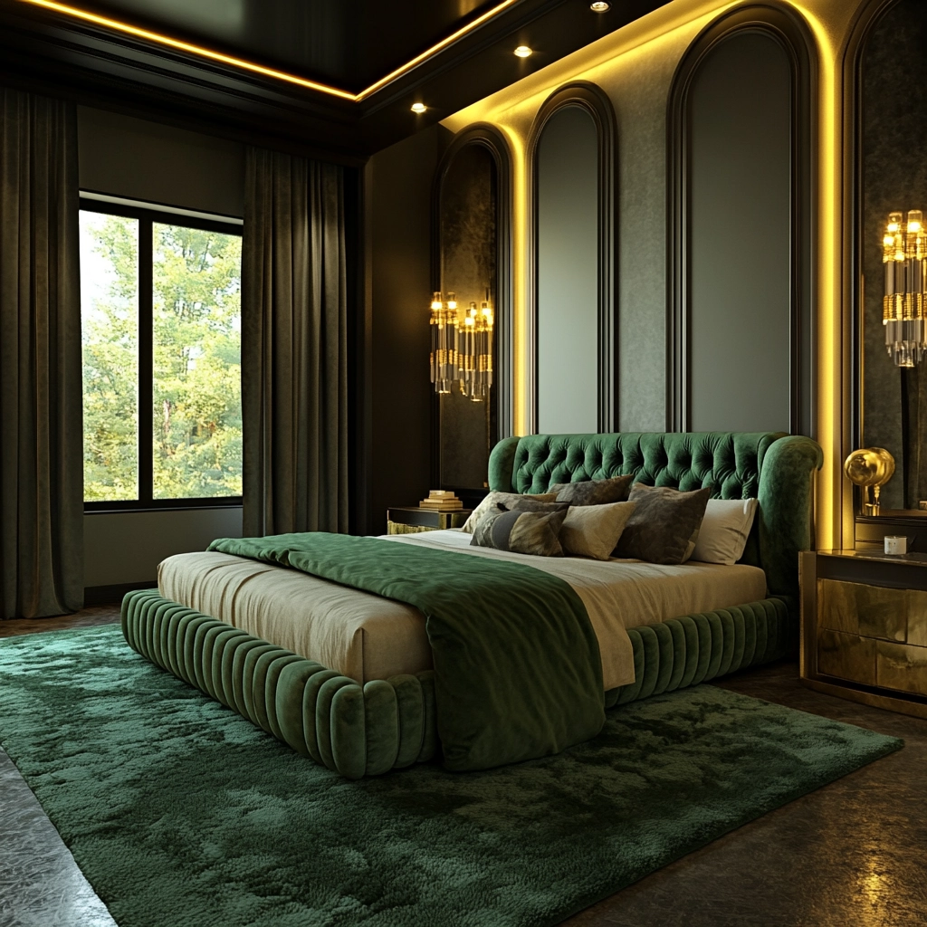 green rug bedroom aesthetic 20