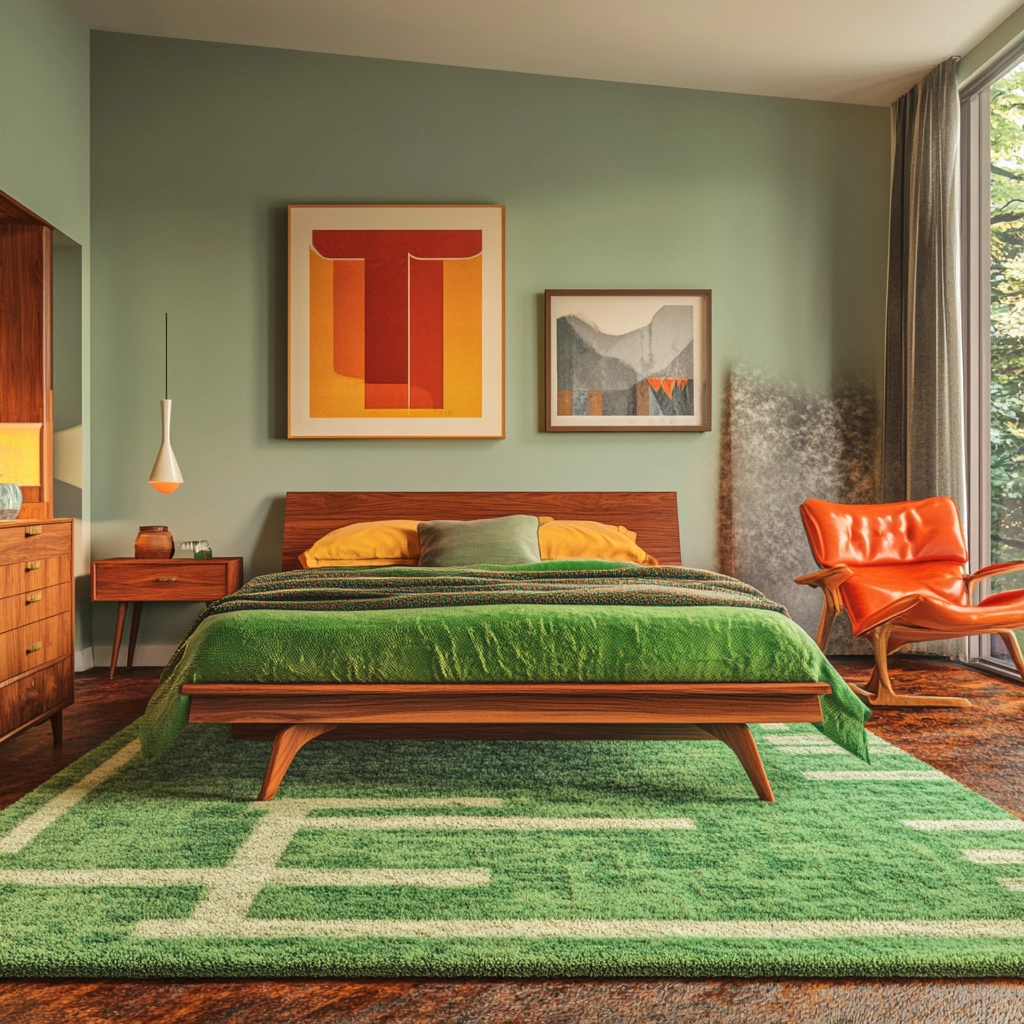 green rug bedroom aesthetic 21