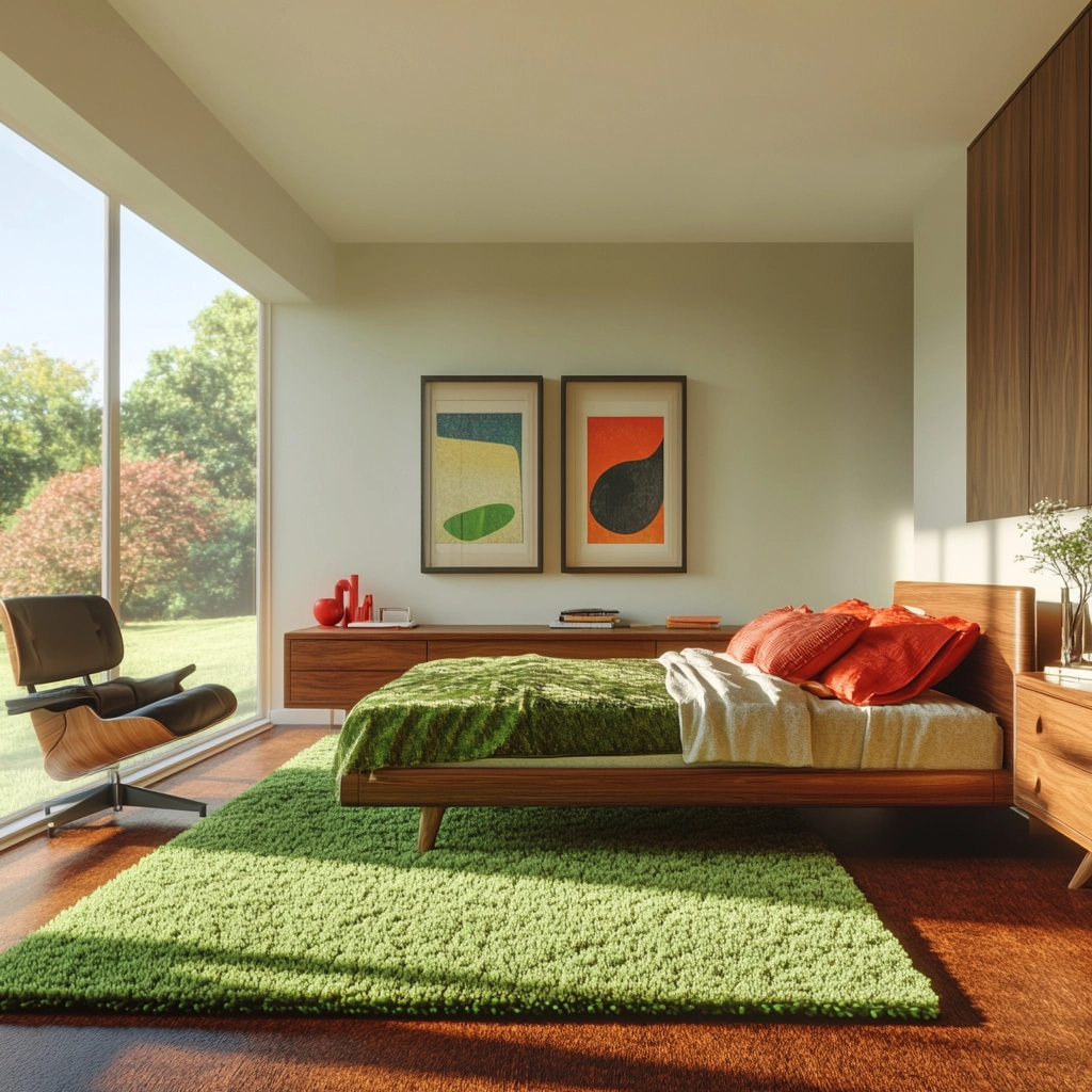 green rug bedroom aesthetic 22