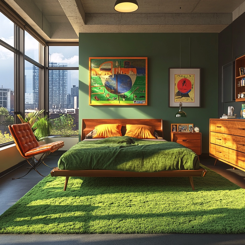 green rug bedroom aesthetic 23