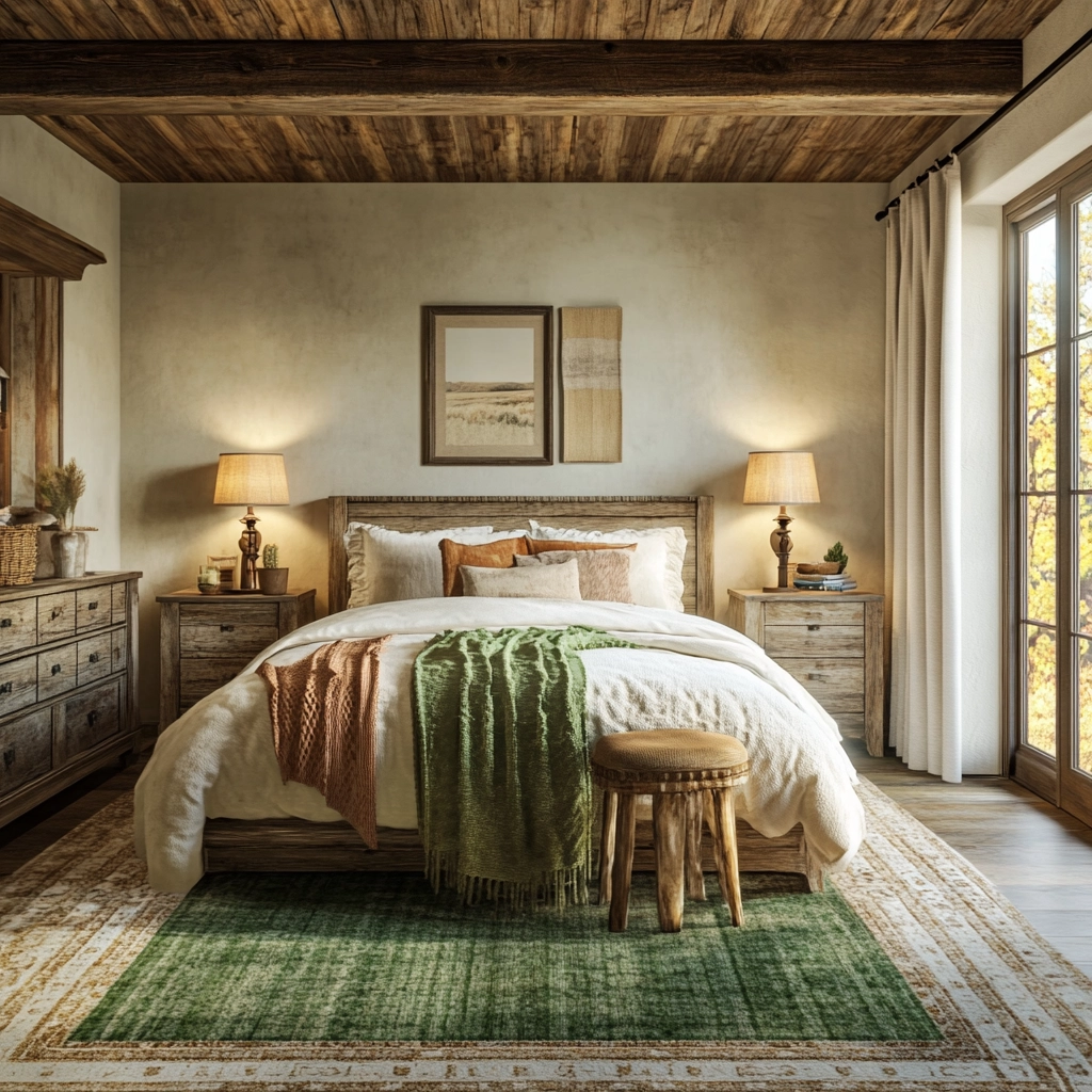 green rug bedroom aesthetic 25