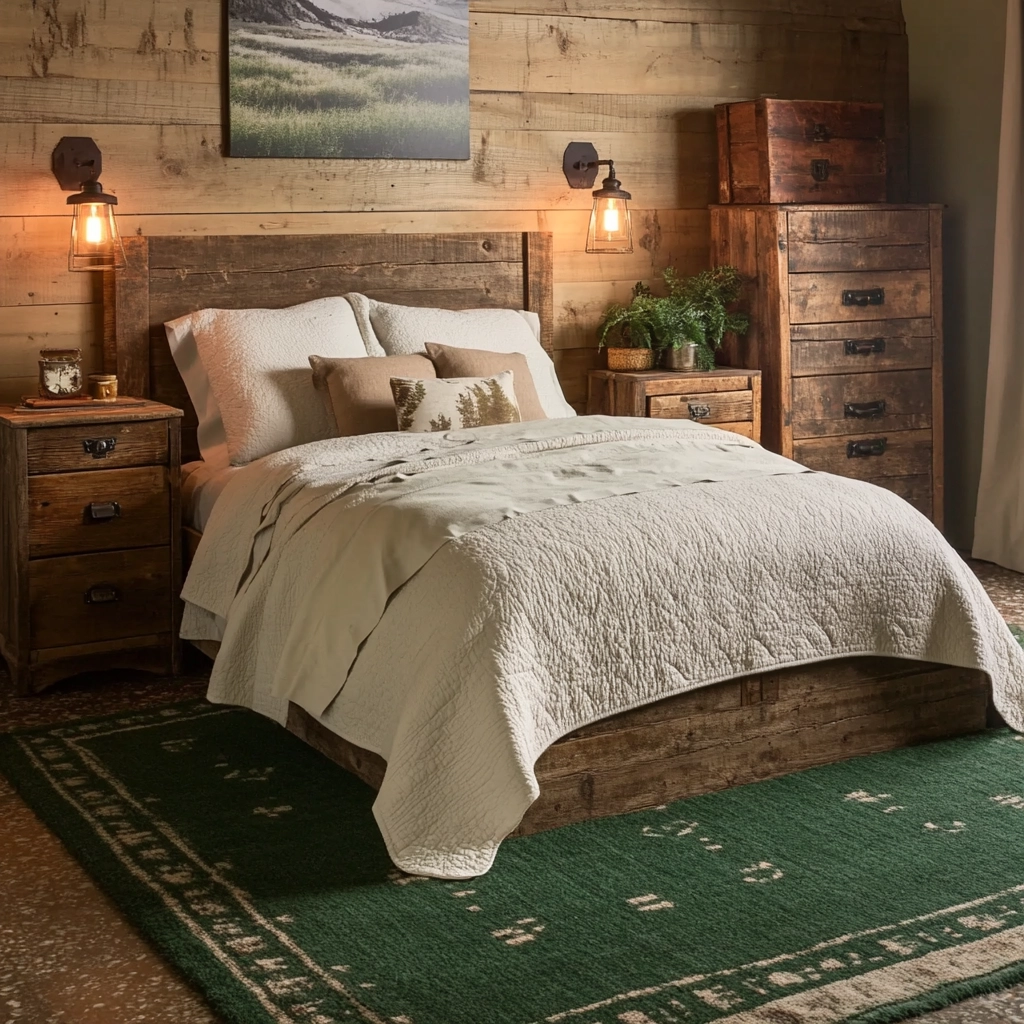 green rug bedroom aesthetic 26