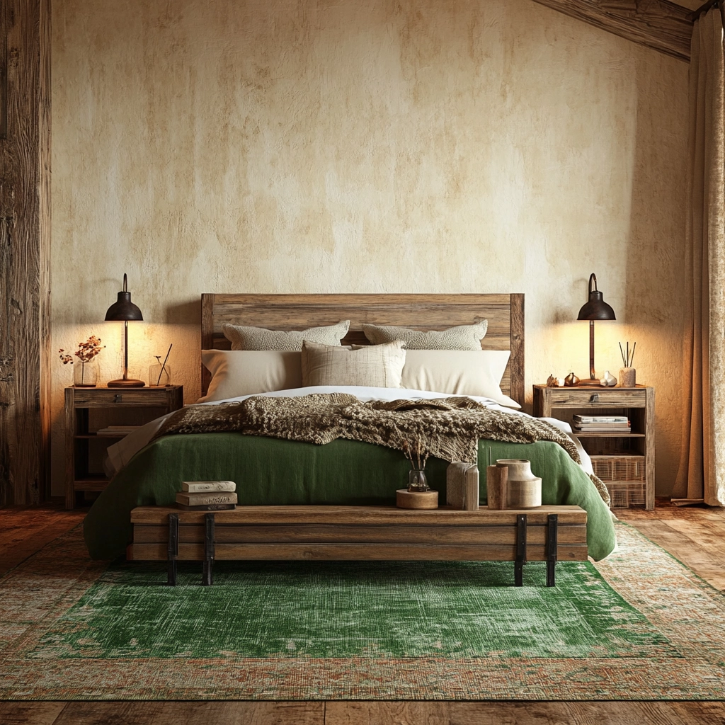 green rug bedroom aesthetic 28