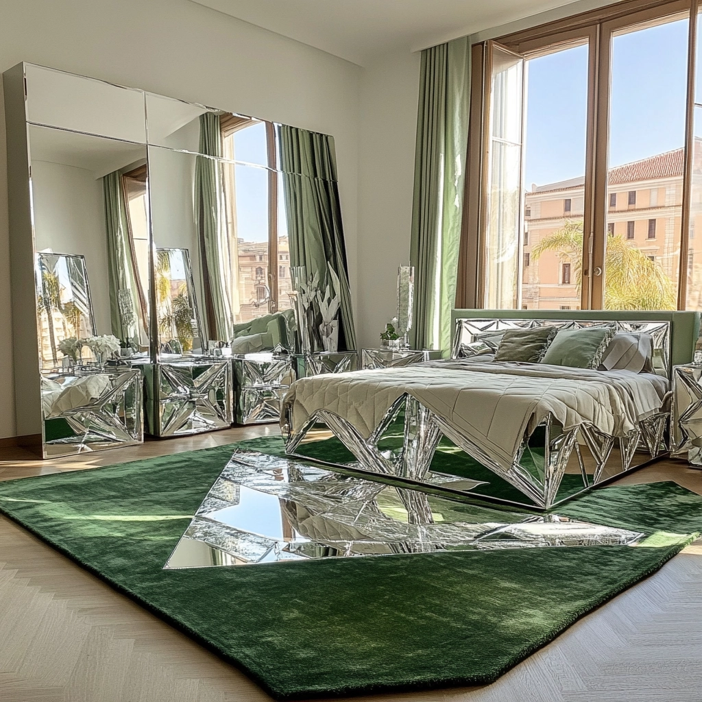 green rug bedroom aesthetic 29