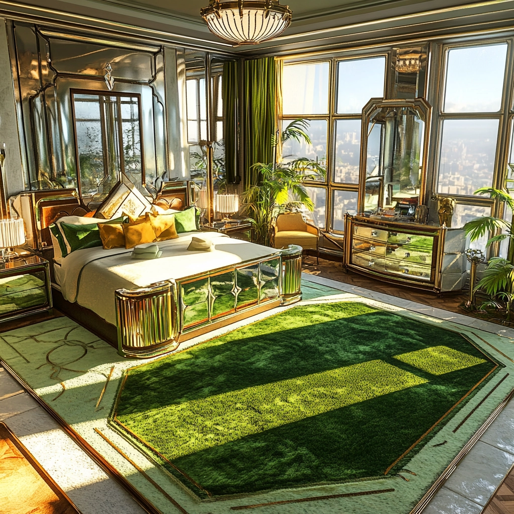 green rug bedroom aesthetic 30