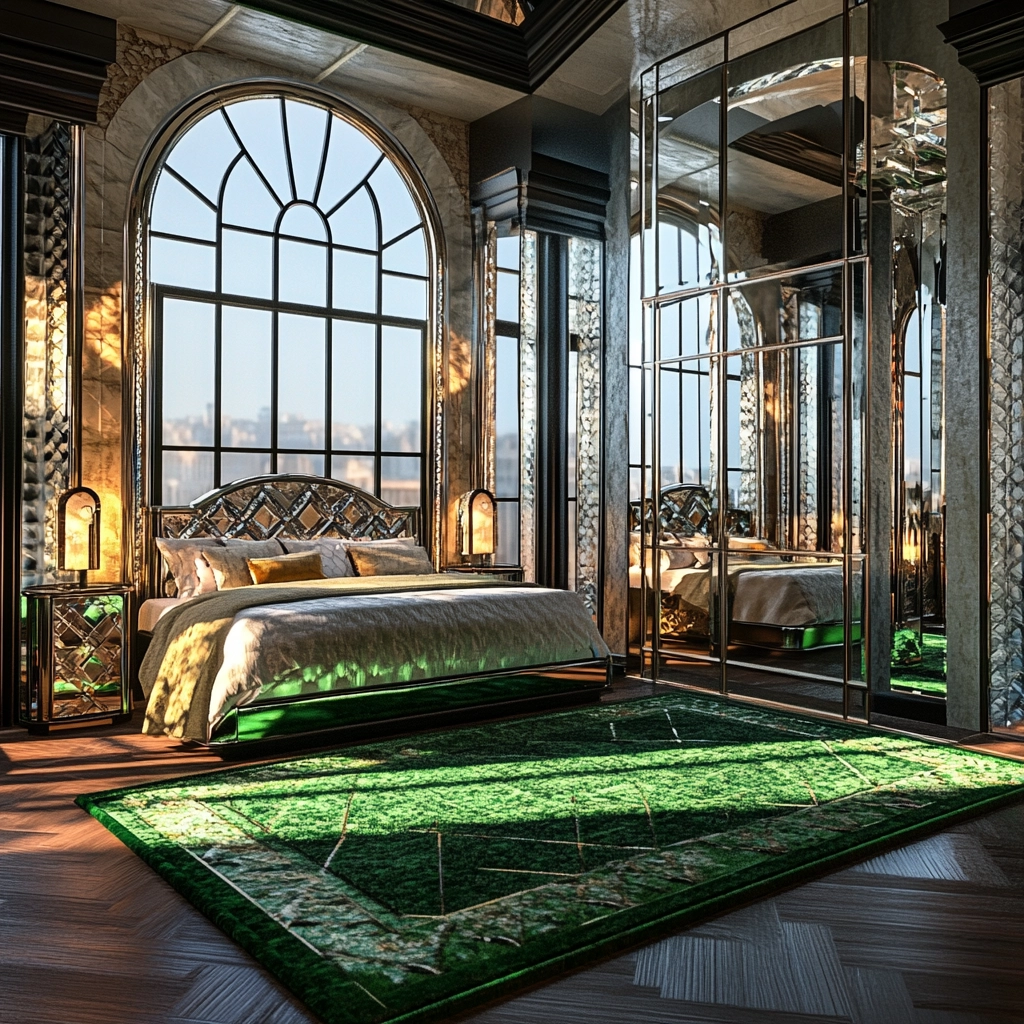 green rug bedroom aesthetic 31