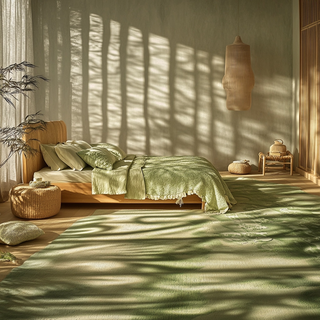 green rug bedroom aesthetic 34