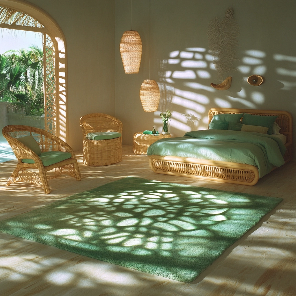 green rug bedroom aesthetic 36