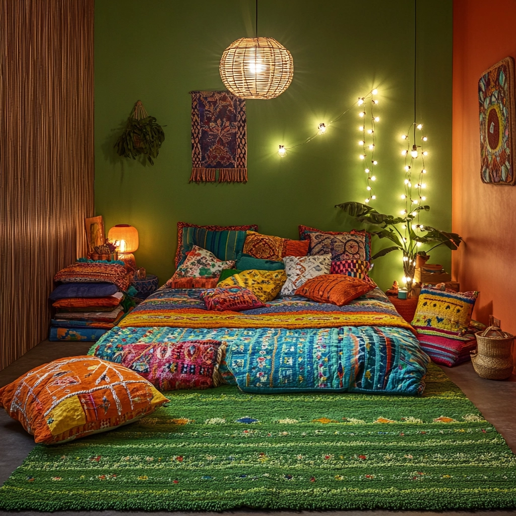 green rug bedroom aesthetic 38