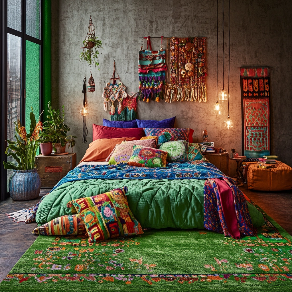 green rug bedroom aesthetic 39