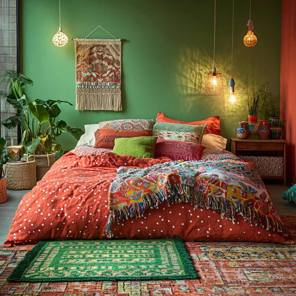 green rug bedroom aesthetic 40