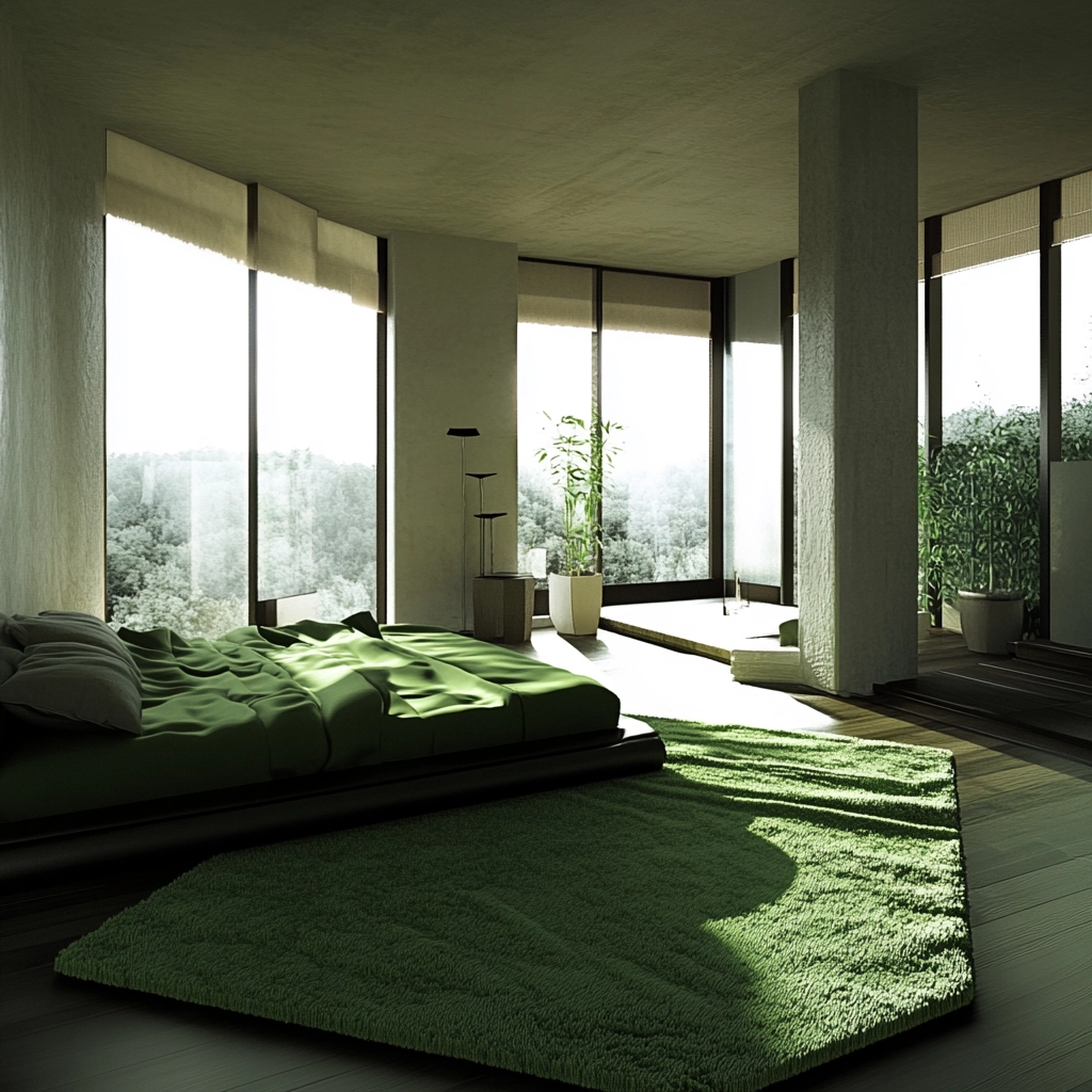 green rug bedroom aesthetic 41