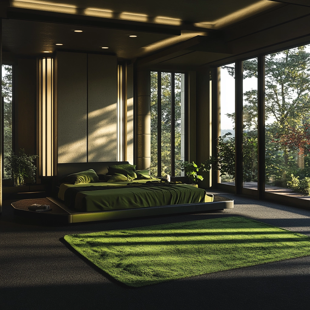 green rug bedroom aesthetic 42