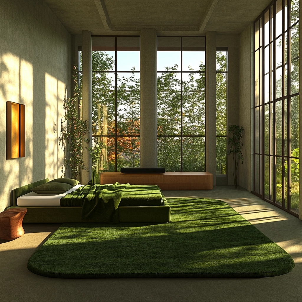 green rug bedroom aesthetic 43