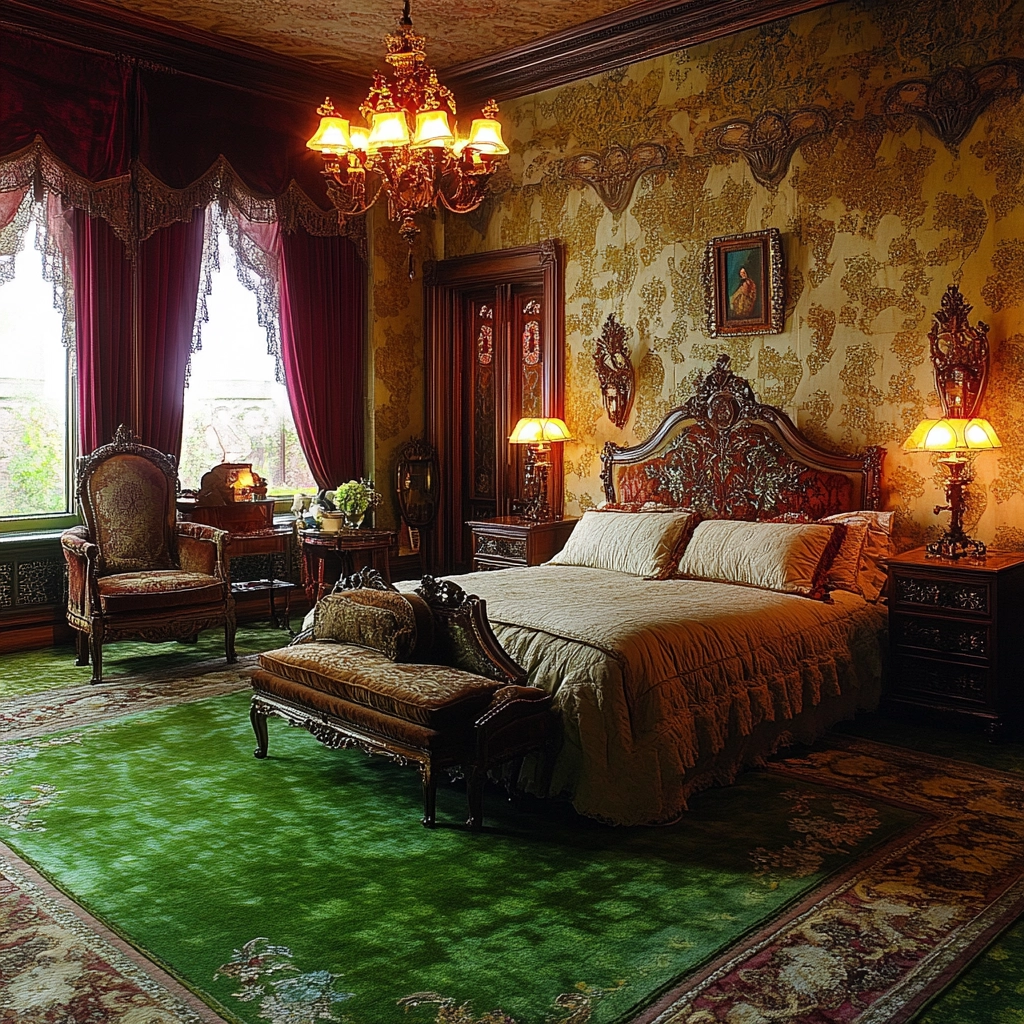 green rug bedroom aesthetic 45