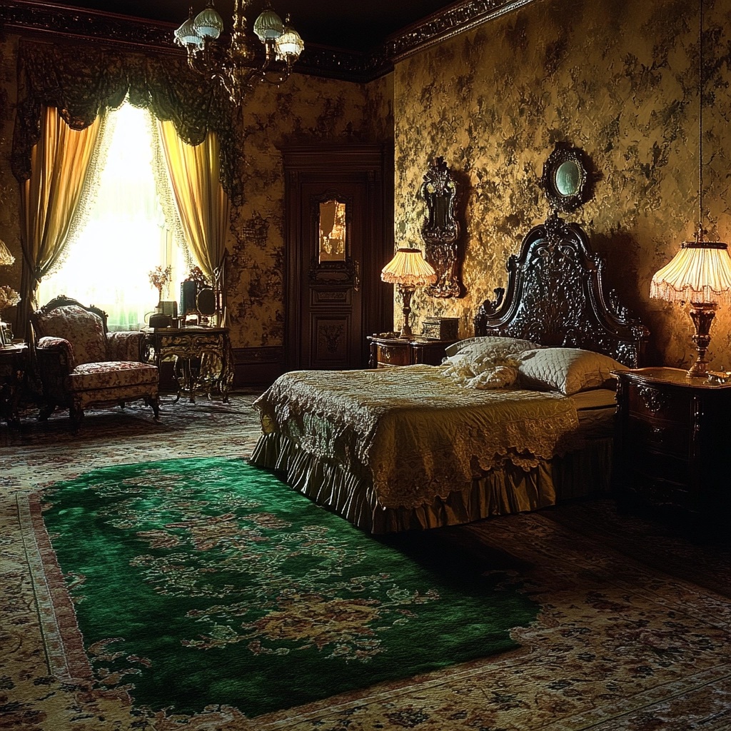 green rug bedroom aesthetic 46
