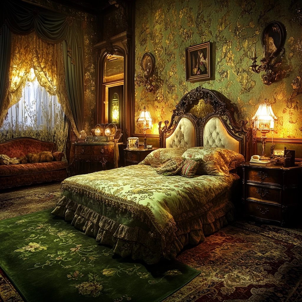 green rug bedroom aesthetic 47