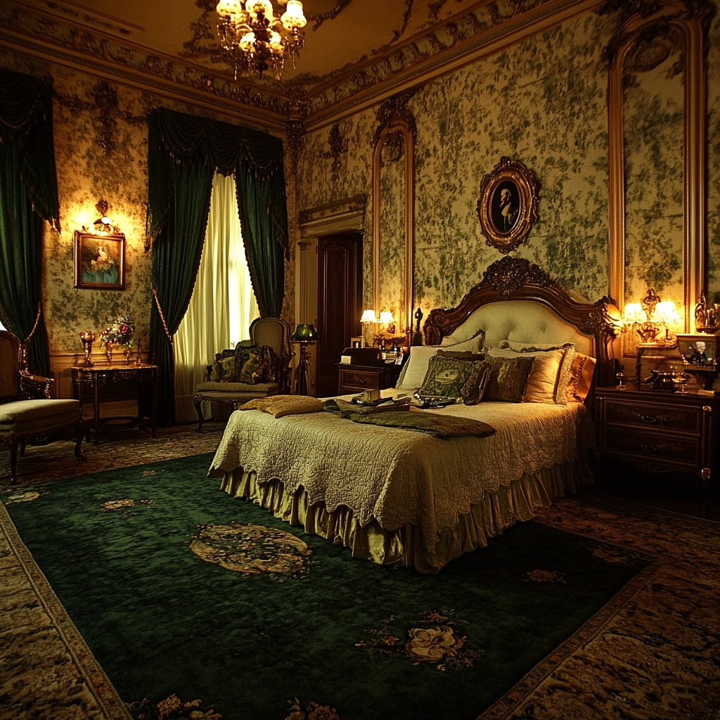 green rug bedroom aesthetic 48