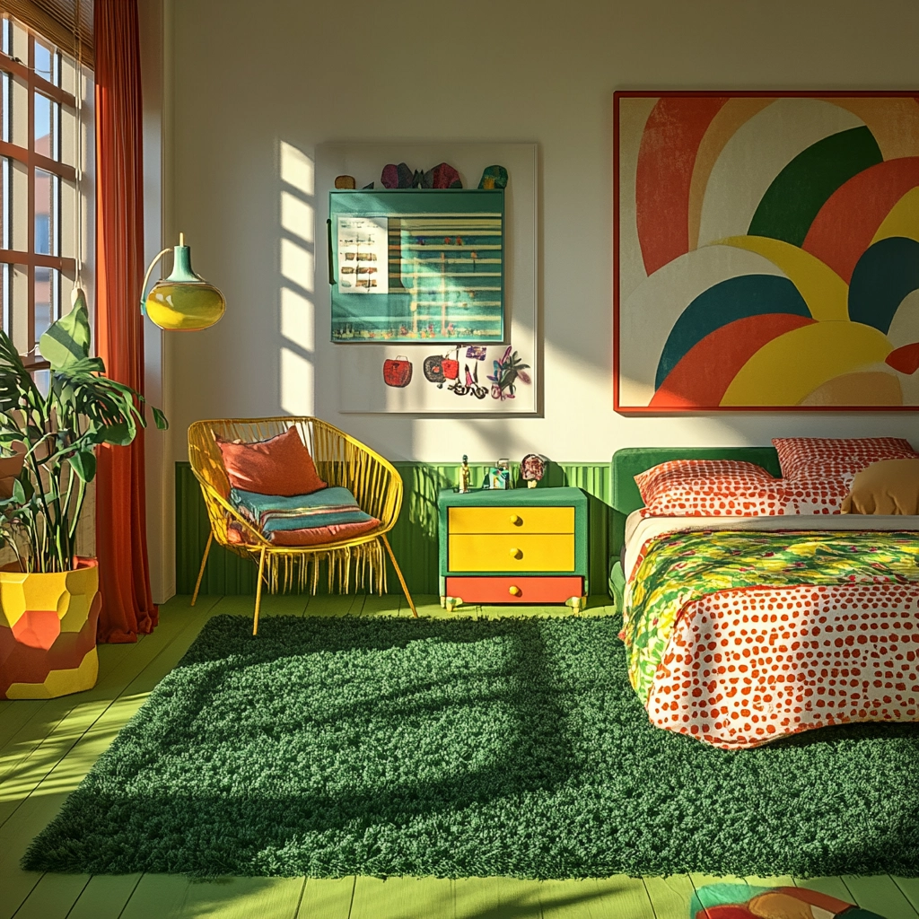 green rug bedroom aesthetic 49
