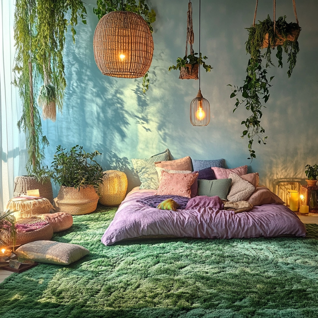green rug bedroom aesthetic 5