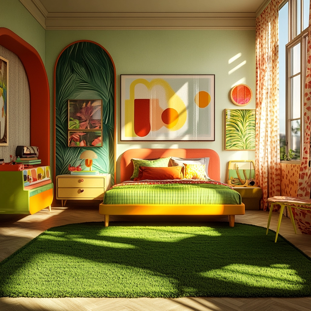 green rug bedroom aesthetic 50