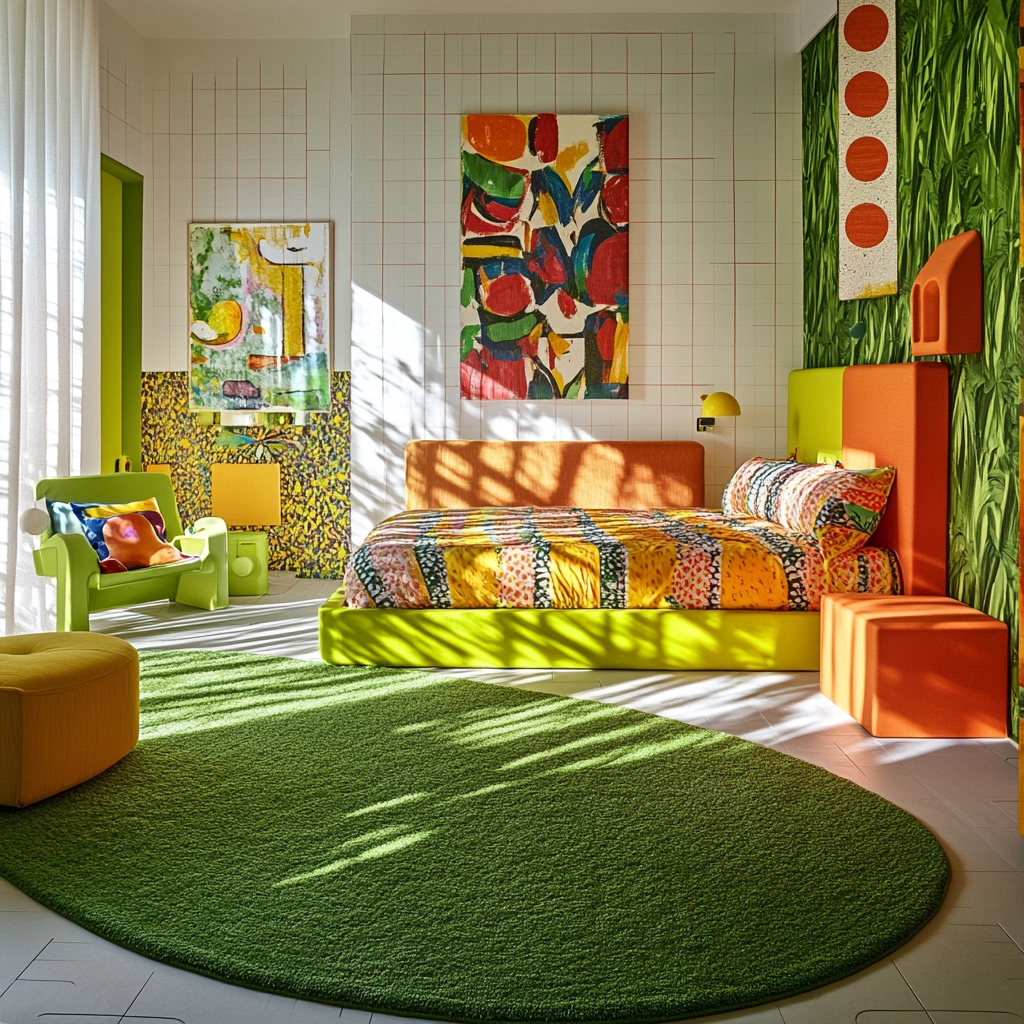 green rug bedroom aesthetic 51