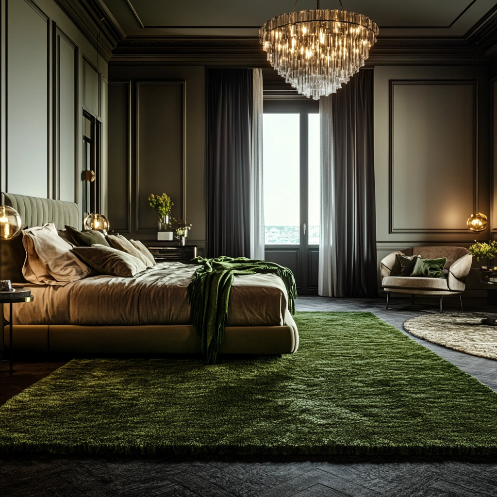 green rug bedroom aesthetic 53