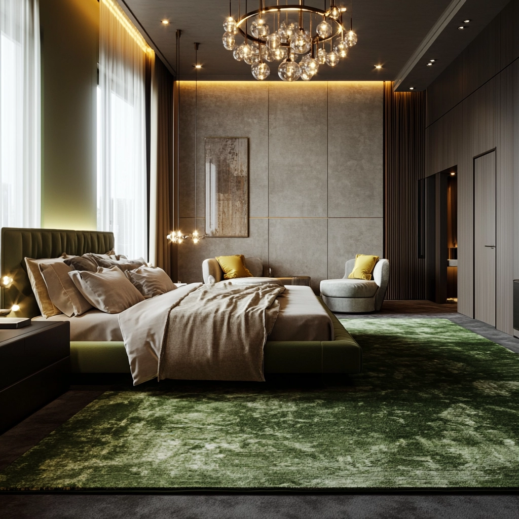green rug bedroom aesthetic 55